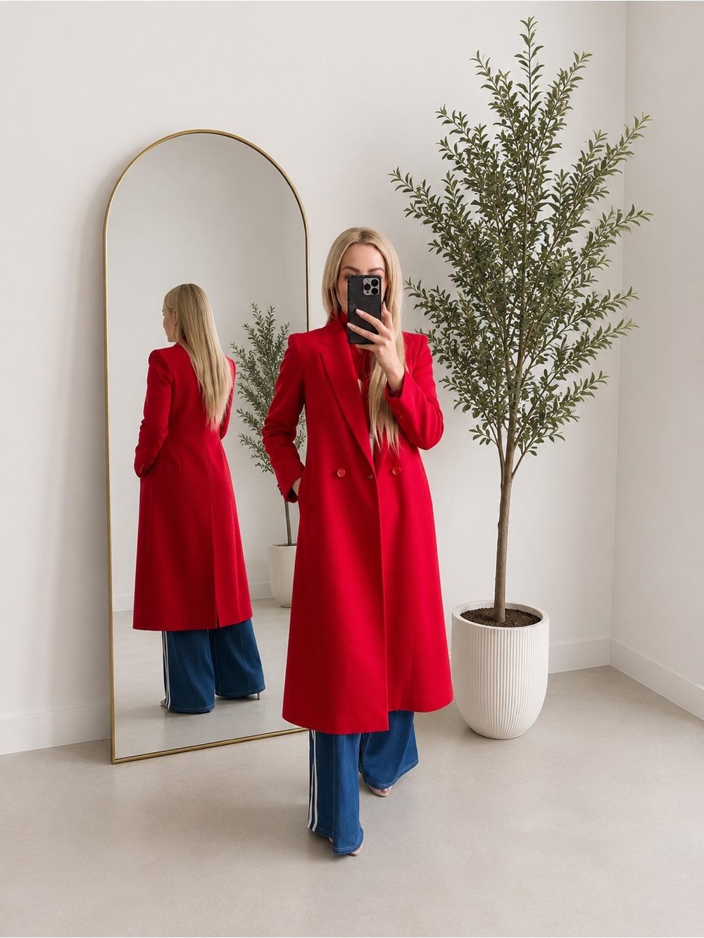 Vintage Bold Red Long Double-Breasted Coat - Picture 2 of 5